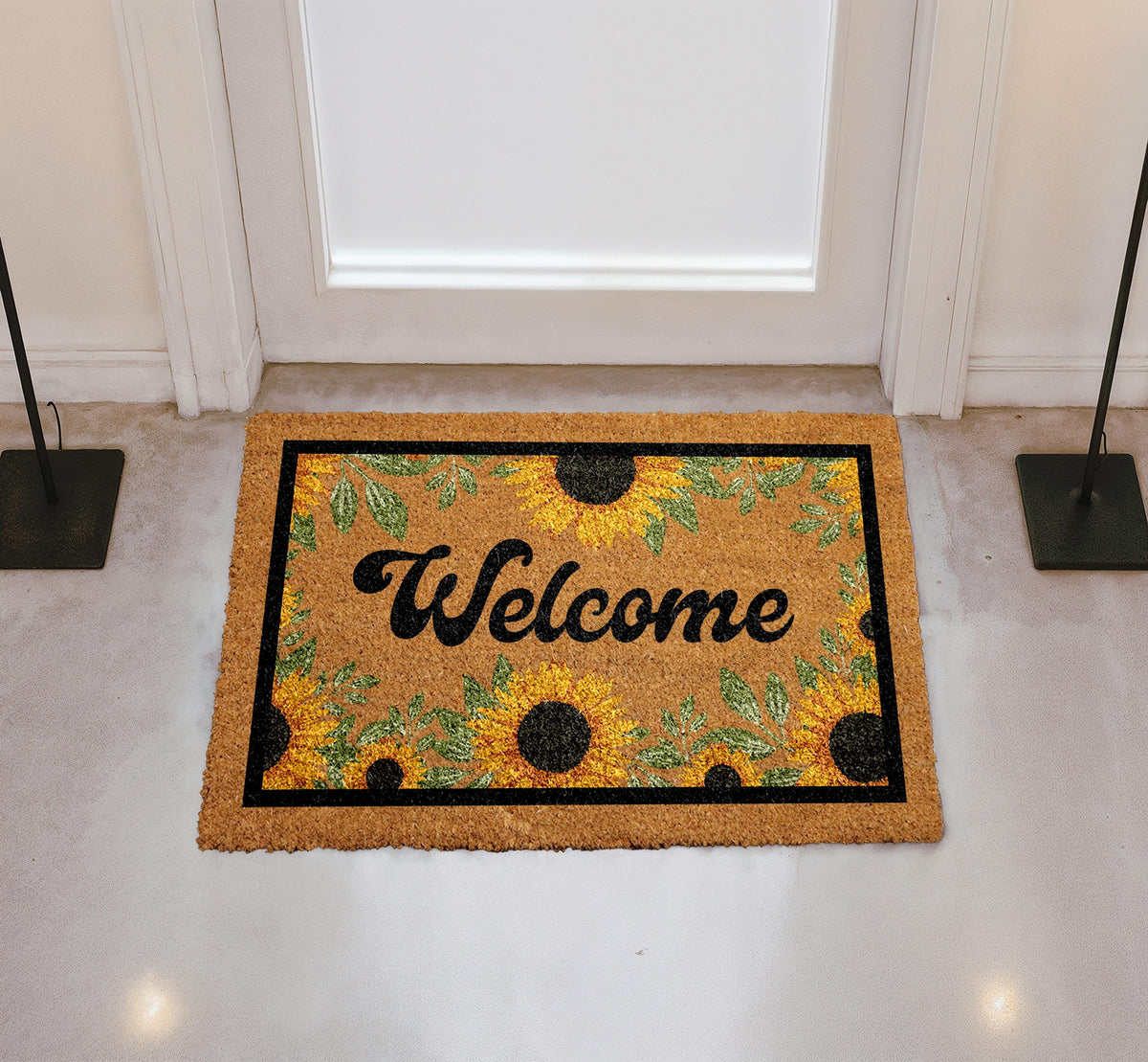 Personalized Sunflower Family Name Doormat, Rustic Farmhouse Entryway Rug
