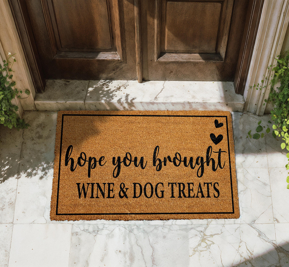 Hope You Brought Wine and Dog Treats Doormat, Funny Welcome Mat, Dog Lover Front Door Rug
