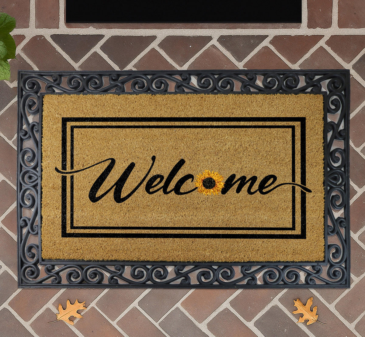 Personalized Sunflower Family Name Doormat, Rustic Farmhouse Entryway Rug