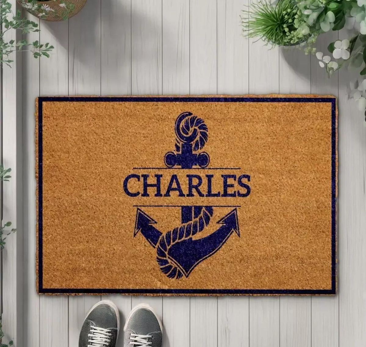Personalized Anchor Doormat, Custom Family Name Welcome Mat, Nautical Door Mats