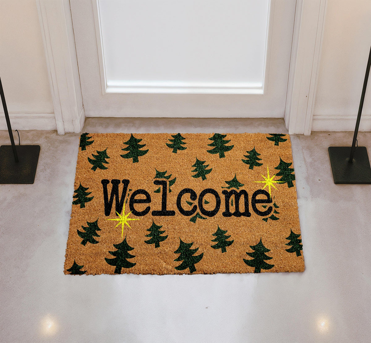 Christmas Tree Welcome Doormat, Sparkle Winter Door Mat, Xmas Trees Home Entrance Decor