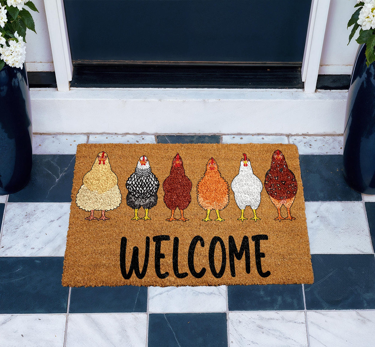 Chicken Welcome Mat, Funny Farmhouse Doormat, Farm Animal Decor, Chicken Lover Front Porch Mat
