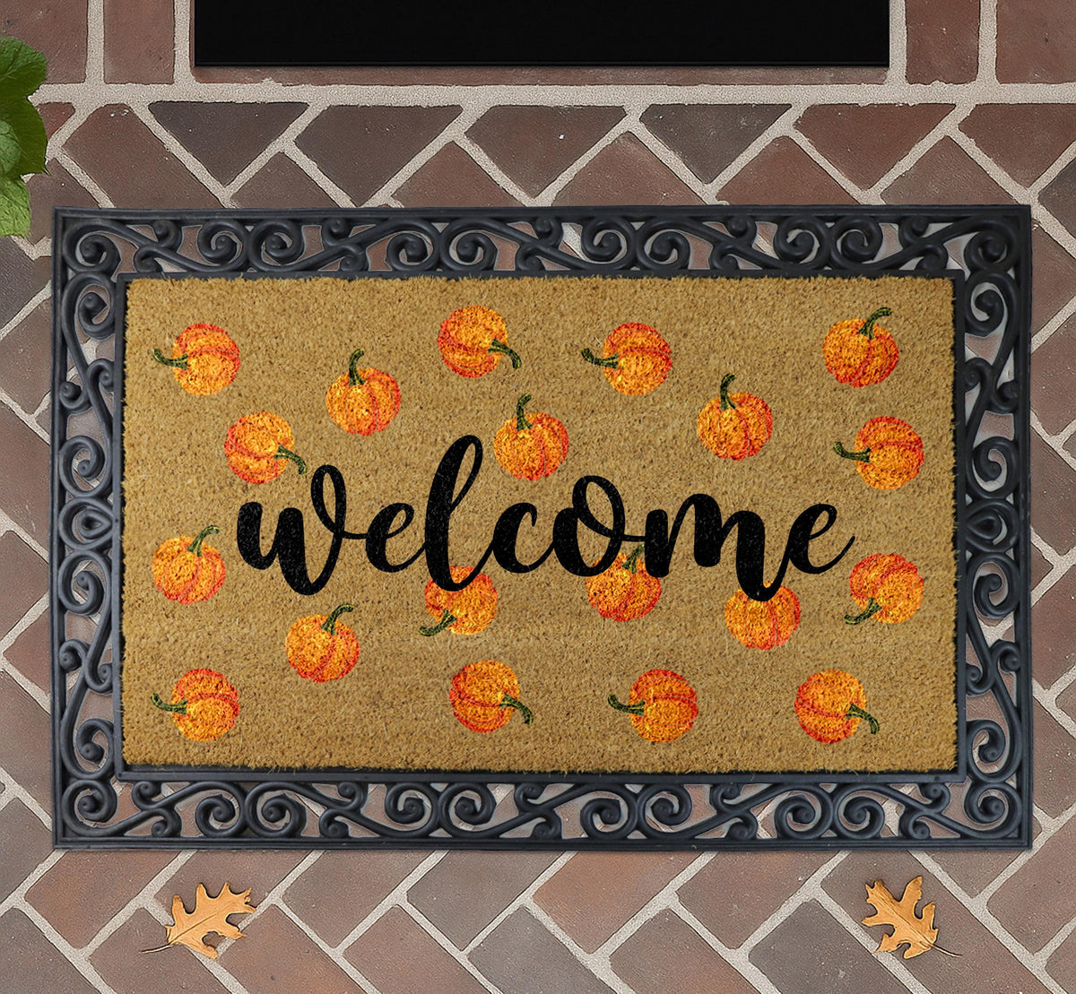Welcome Pumpkin Pattern Doormat, Cute Fall Welcome Mat, Thanksgiving Home Decor