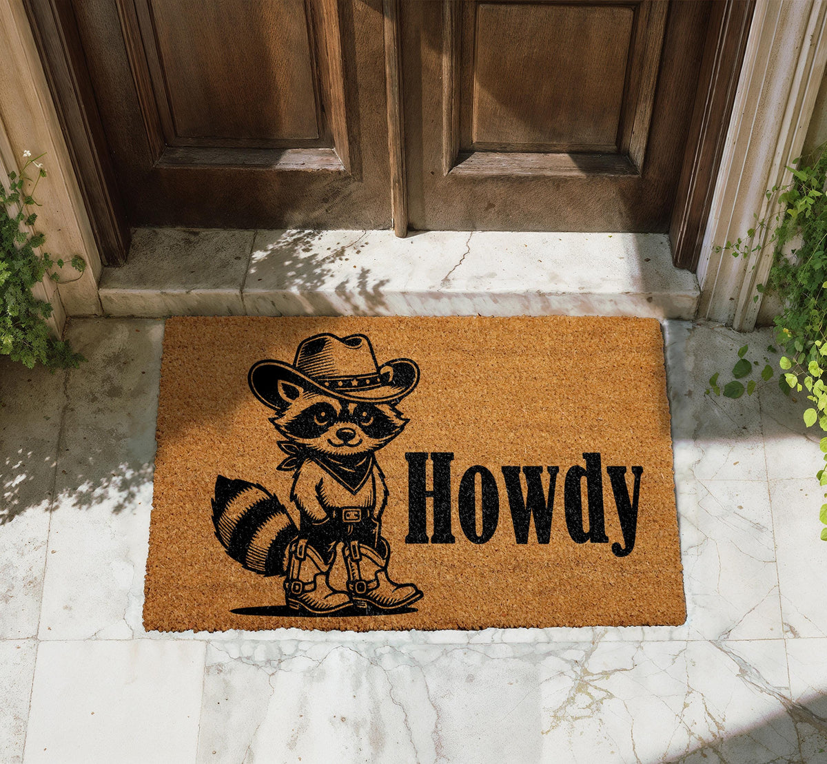 Howdy Raccoon Doormat, Cowboy Raccoon Welcome Mat, Western Animal Door Mat