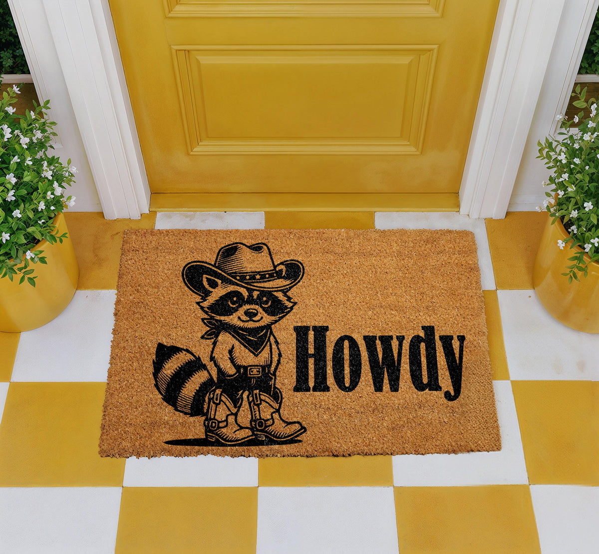 Howdy Raccoon Doormat, Cowboy Raccoon Welcome Mat, Western Animal Door Mat