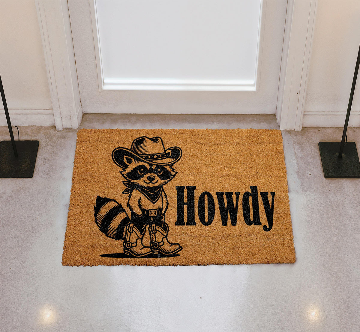 Howdy Raccoon Doormat, Cowboy Raccoon Welcome Mat, Western Animal Door Mat