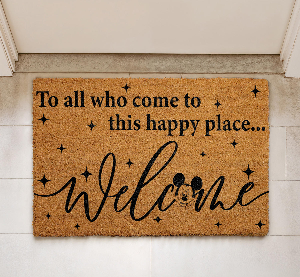 Cartoon Mouse Happy Place Doormat, Magical Home Decor, Cute Welcome Mat, Coir Entry Rug
