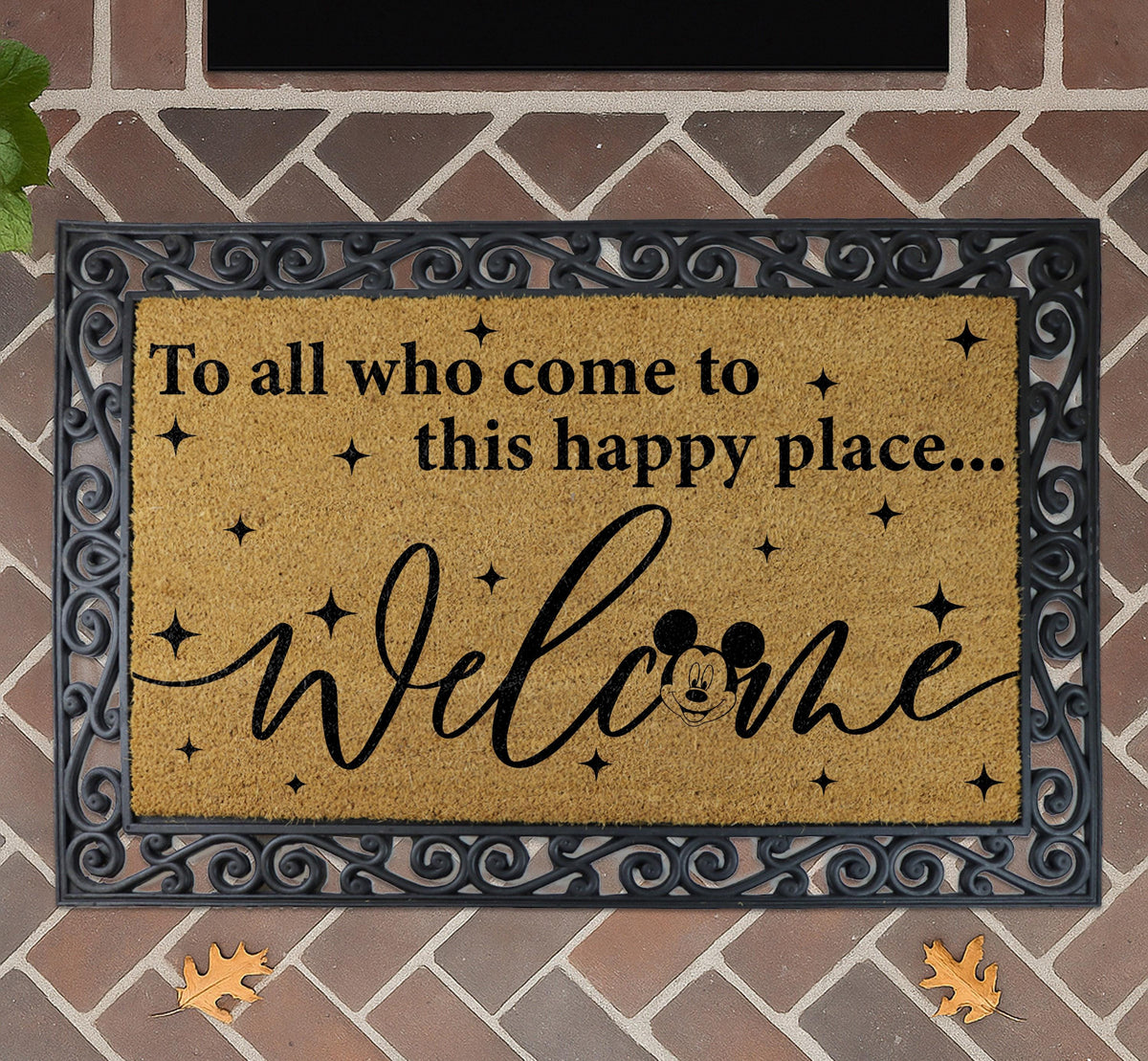 Cartoon Mouse Happy Place Doormat, Magical Home Decor, Cute Welcome Mat, Coir Entry Rug