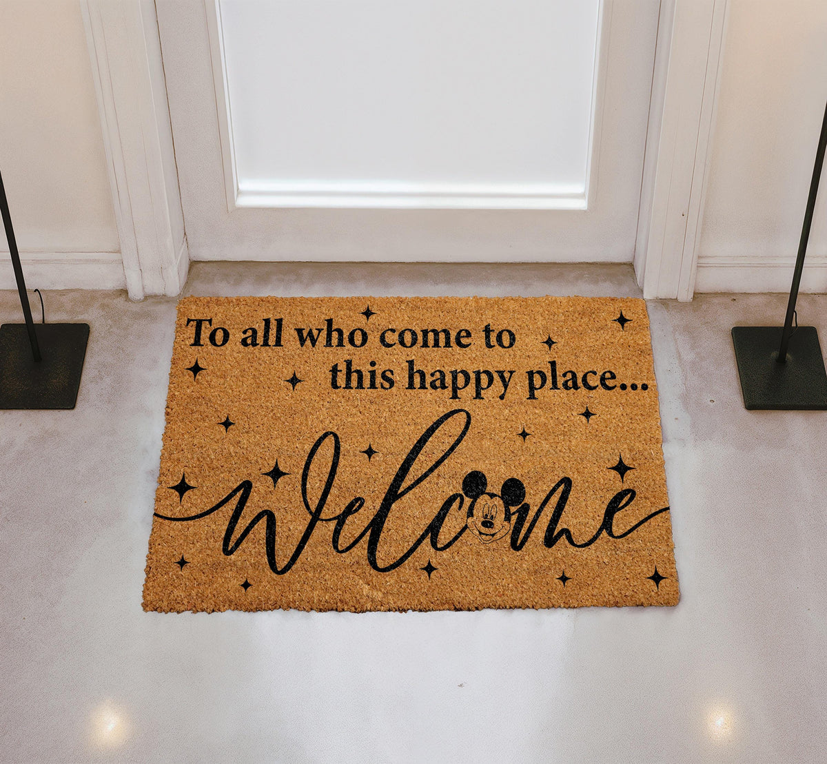Cartoon Mouse Happy Place Doormat, Magical Home Decor, Cute Welcome Mat, Coir Entry Rug