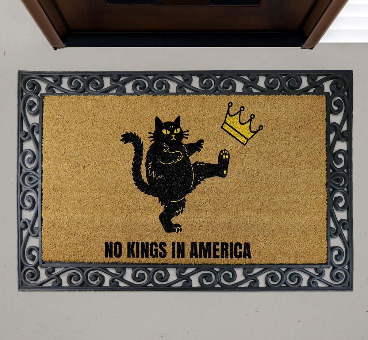 No Kings in America Doormat, Anti Monarchy Welcome Mat, Kick the Crown Home Entrance Decor