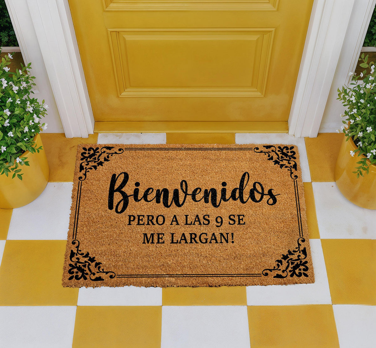 Bienvenidos Pero A Las 9 Se Me Largan Doormat, Funny Spanish Welcome Mat