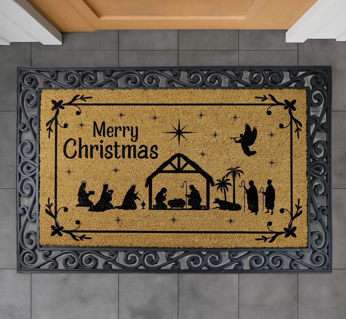 Nativity Christmas Doormat, Merry Christmas Welcome Mat, Religious Holiday Mats