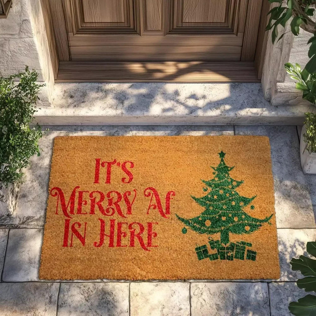It's Merry AF In Here Christmas Doormat, Funny Holiday Welcome Mat