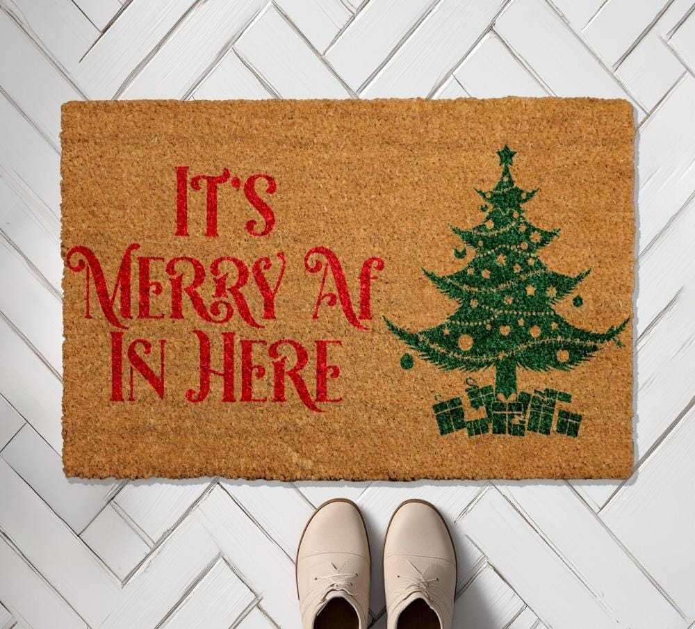It's Merry AF In Here Christmas Doormat, Funny Holiday Welcome Mat