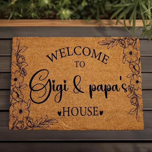 Custom Personalized Floral Coir Door Mat, Welcome Gigi and Papa's House Rug