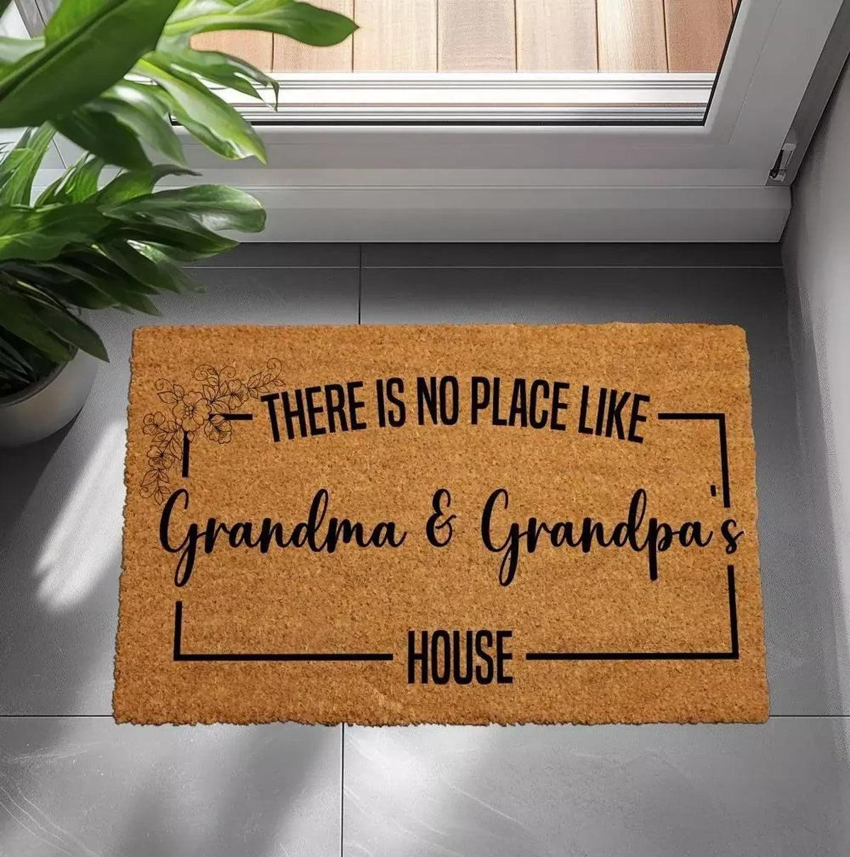Custom Personalized Floral Coir Door Mat, Welcome Gigi and Papa's House Rug