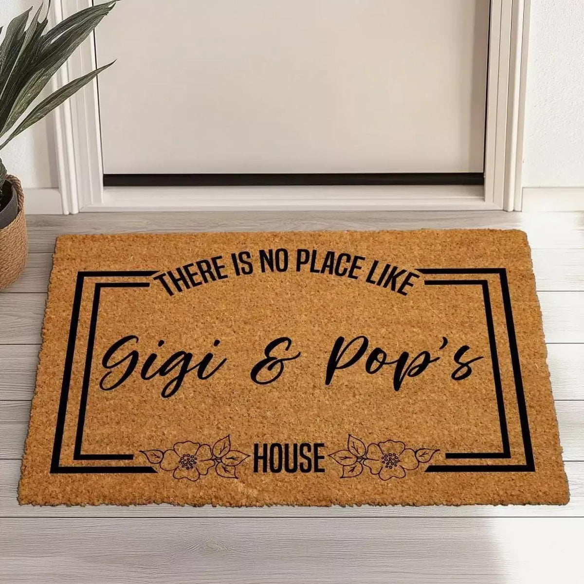 Custom Personalized Floral Coir Door Mat, Welcome Gigi and Papa's House Rug