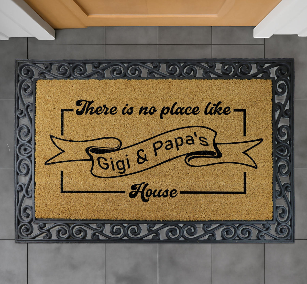 Custom Personalized Floral Coir Door Mat, Welcome Gigi and Papa's House Rug