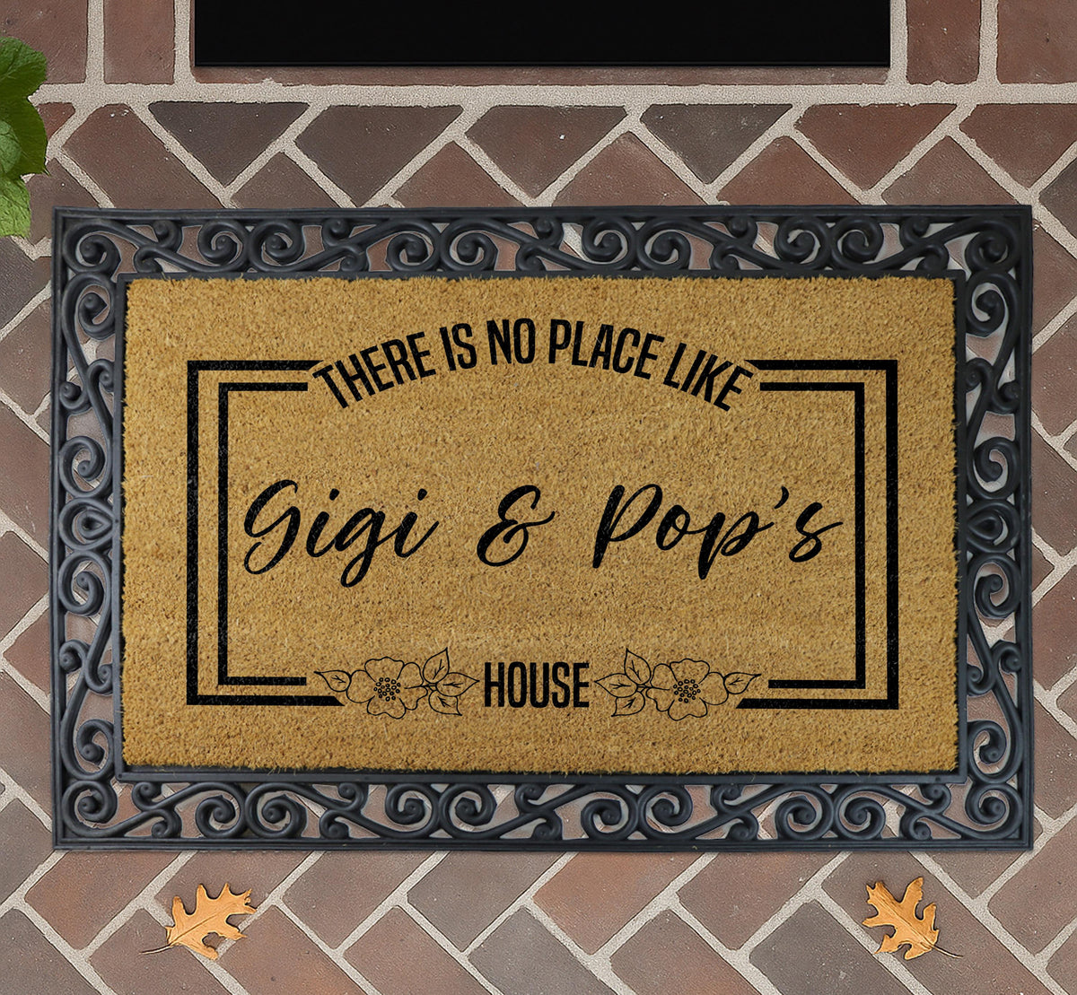 Custom Personalized Floral Coir Door Mat, Welcome Gigi and Papa's House Rug