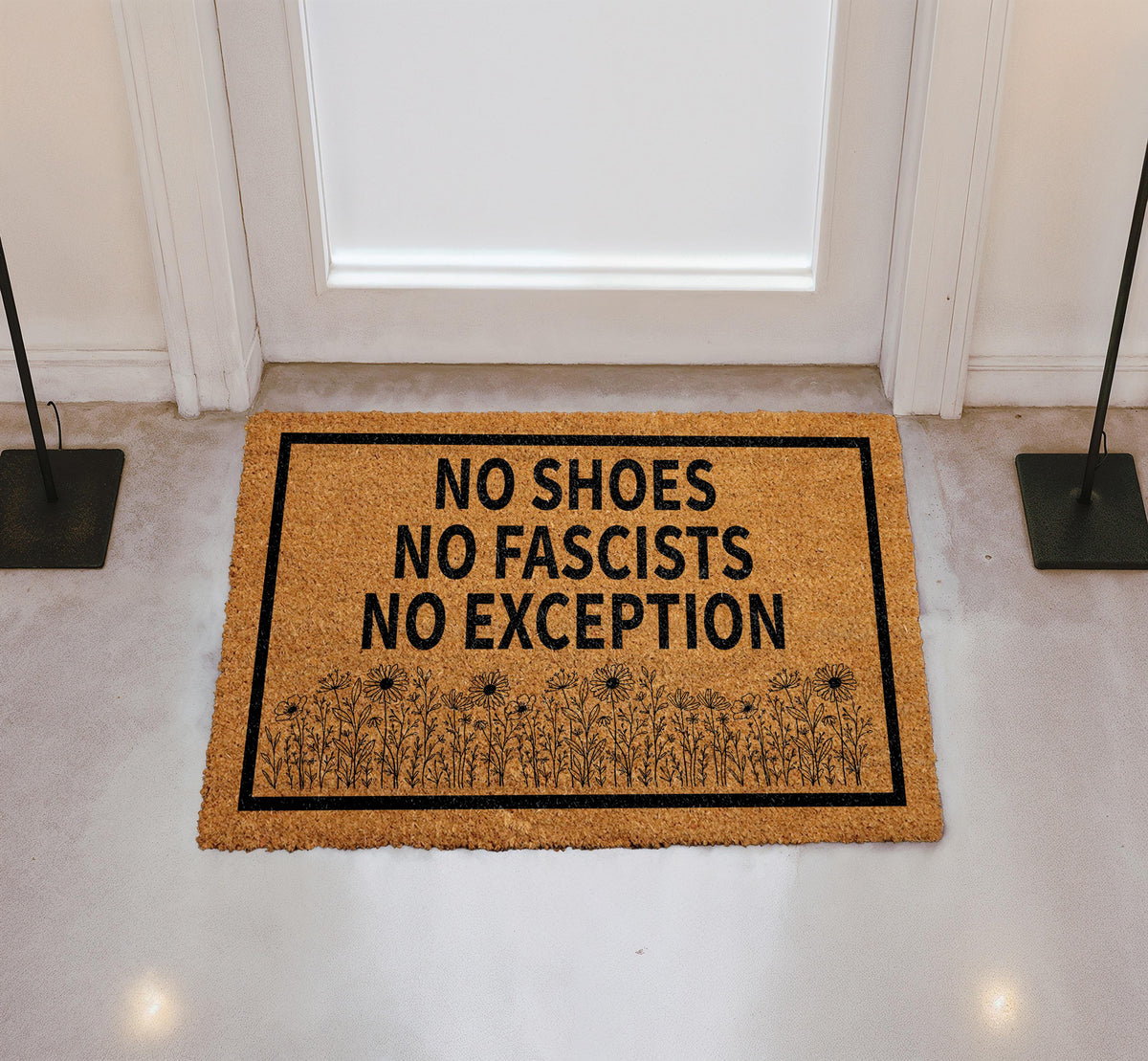 No Shoes No Fascists No Exception Doormat, Floral Anti Fascist Welcome Mat