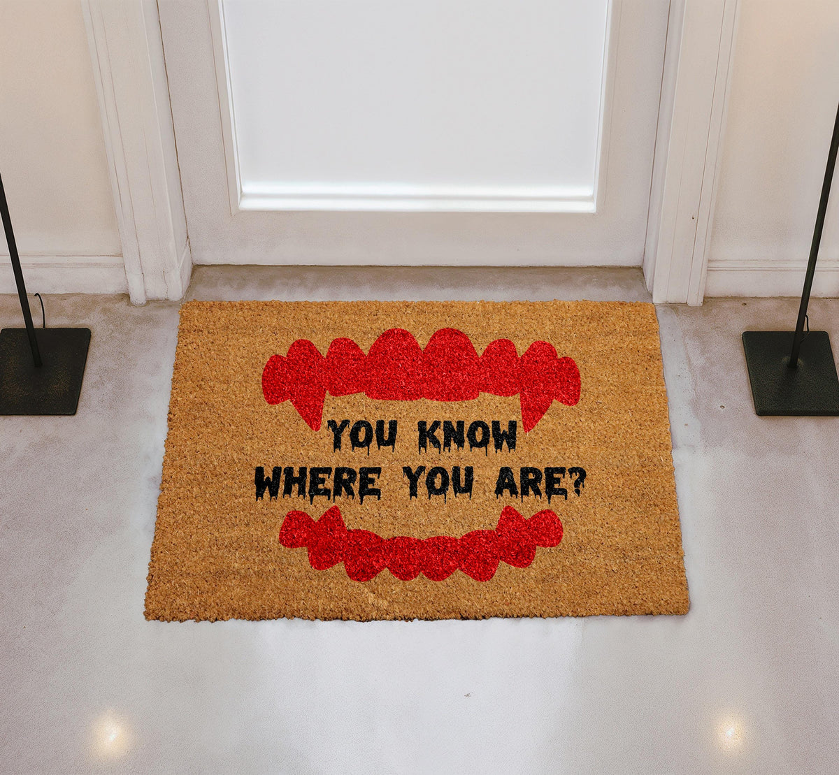 You Know Where You Are Door Mat, Vampire Teeth Mat, Halloween Doormat