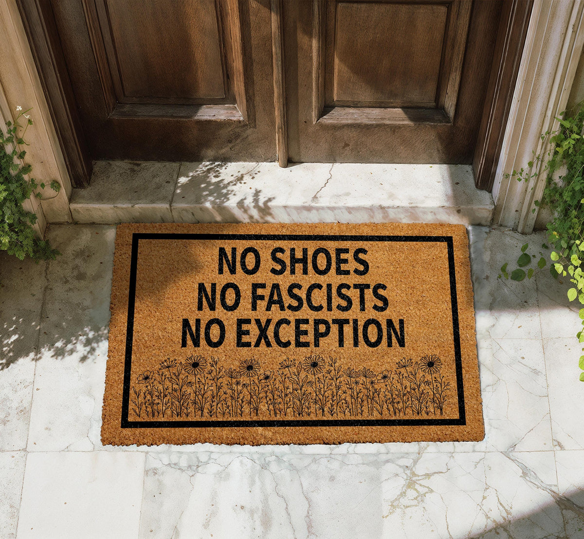 No Shoes No Fascists No Exception Doormat, Floral Anti Fascist Welcome Mat