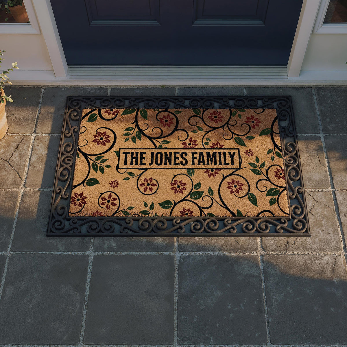 Personalized Floral Family Name Doormat, Custom Vine Pattern Welcome Mat, Cute Wedding Gift