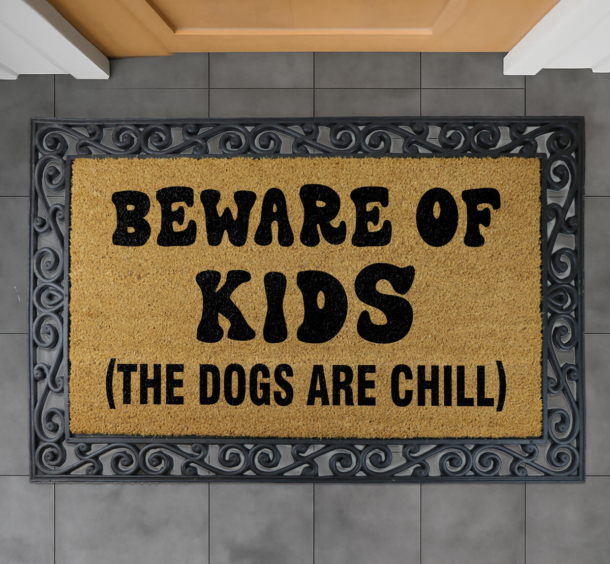 Funny Beware of Kids Doormat, Humorous Family Welcome Mat, New Parents Gift, Coir Entryway Mat