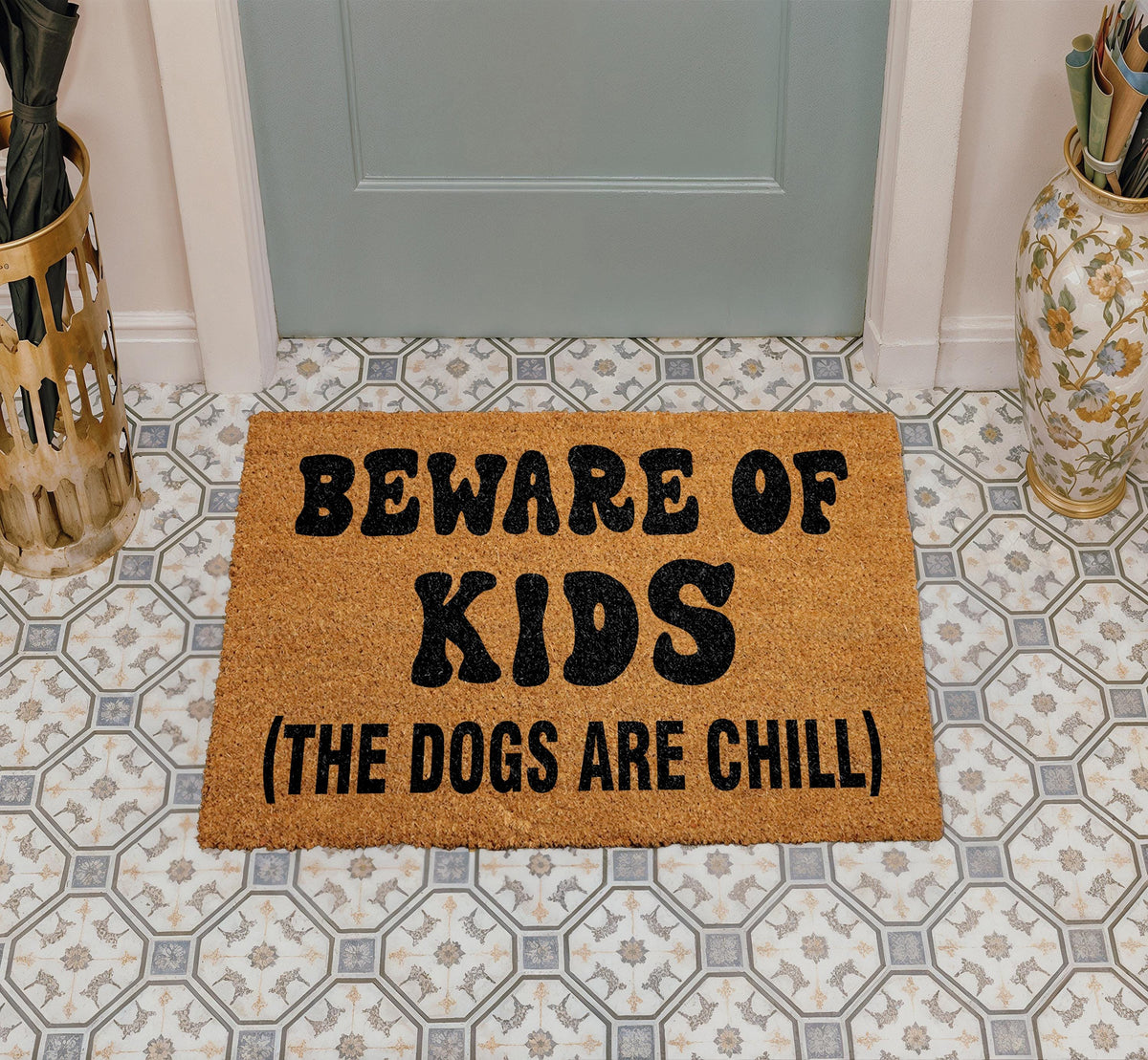 Funny Beware of Kids Doormat, Humorous Family Welcome Mat, New Parents Gift, Coir Entryway Mat