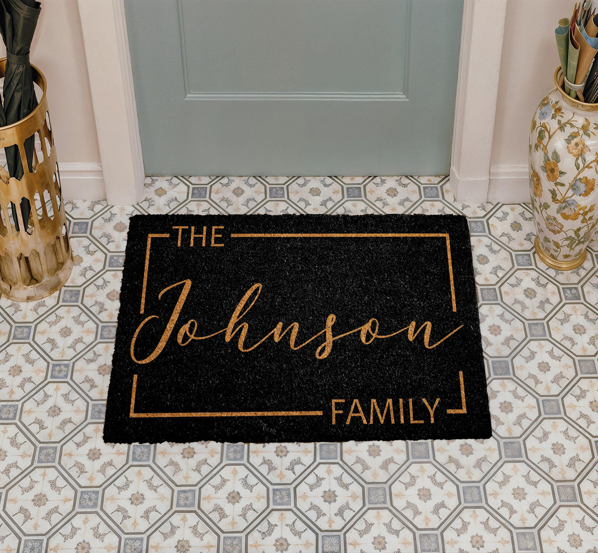 Custom Family Name Coco Doormat, Personalized Name Natural Coir Mat, Last Name Welcome Door Mat