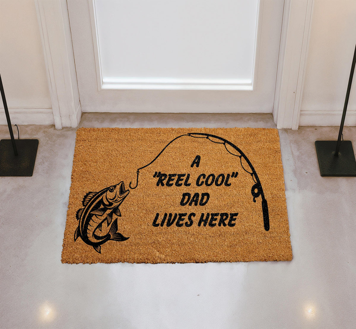 Reel Cool Dad Lives Here Doormat, Custom Funny Fisherman Entrance Decor, Father's Day Gift