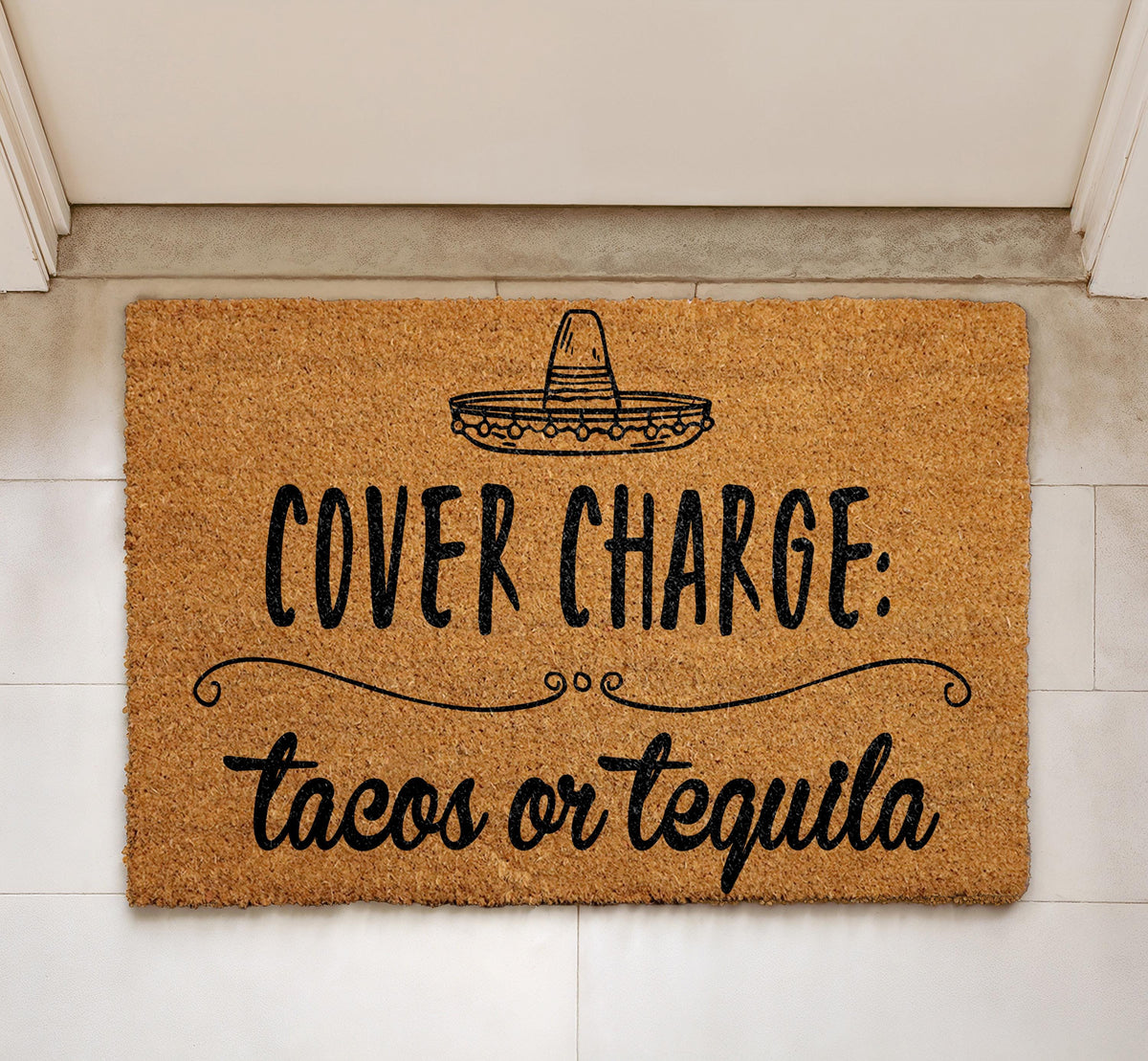 Cover Charge Tacos or Tequila Doormat, Mexican Fiesta Home Decor, Cinco de Mayo Welcome Mat