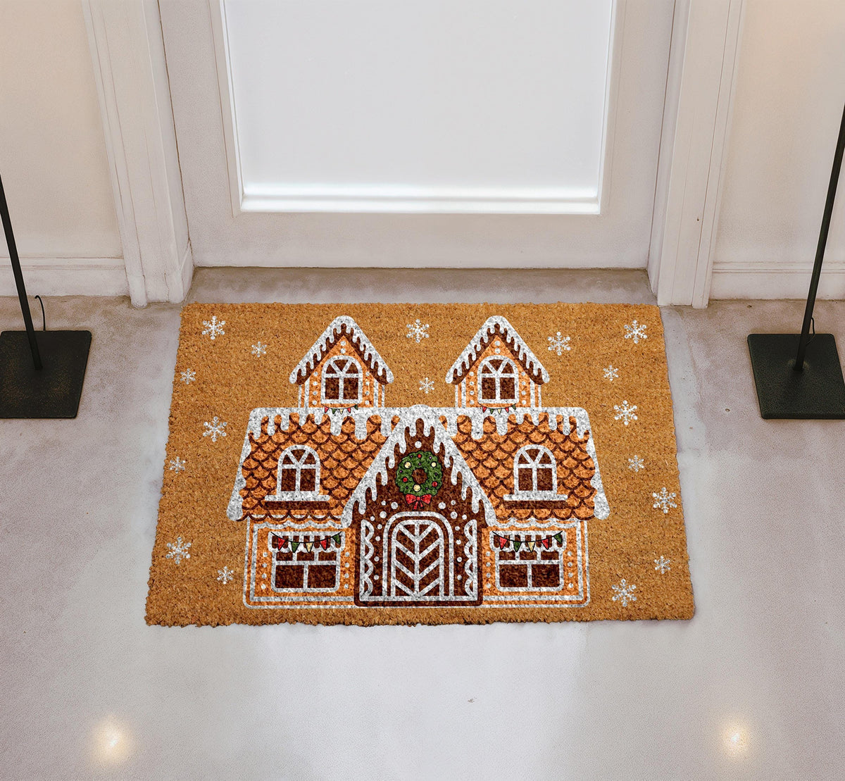 Gingerbread House Doormat, Christmas Welcome Mat, Winter Holiday Front Door Mat