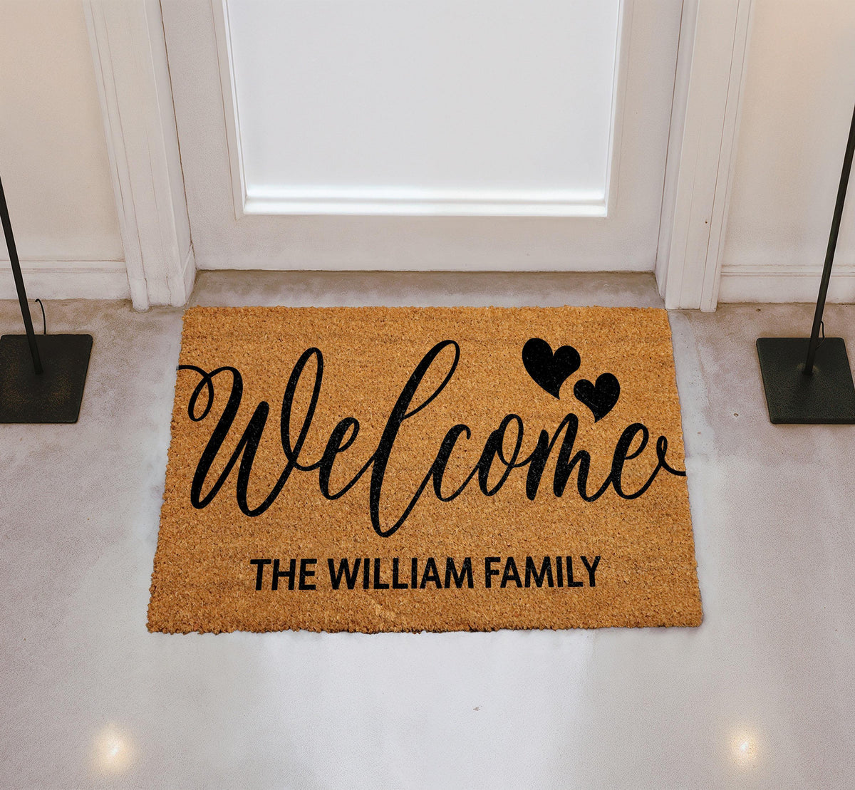 Personalized Welcome Doormat with Hearts, Custom Family Last Name Door Mat