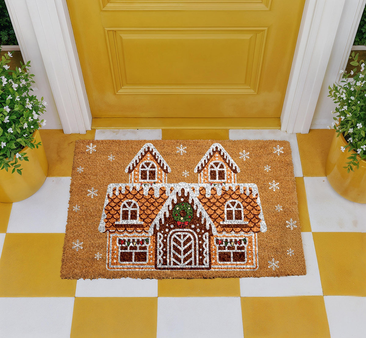 Gingerbread House Doormat, Christmas Welcome Mat, Winter Holiday Front Door Mat