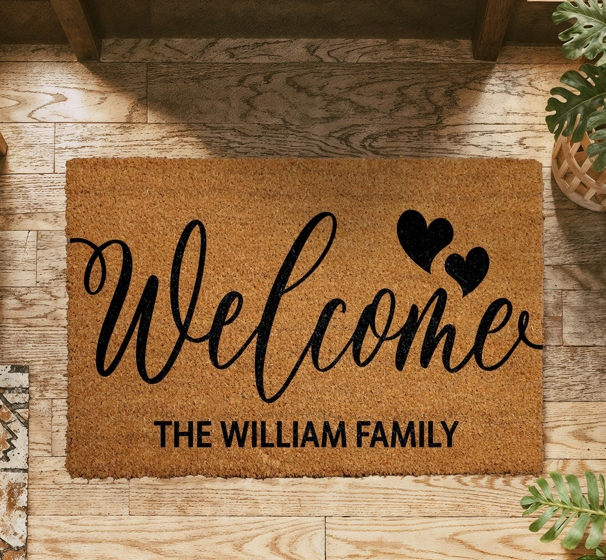 Personalized Welcome Doormat with Hearts, Custom Family Last Name Door Mat