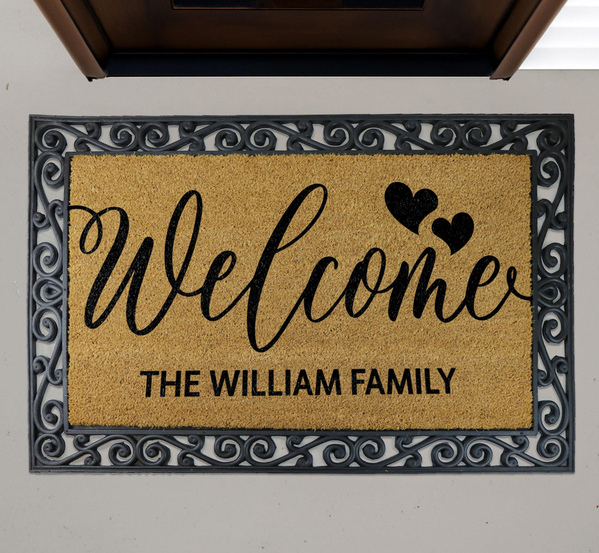 Personalized Welcome Doormat with Hearts, Custom Family Last Name Door Mat