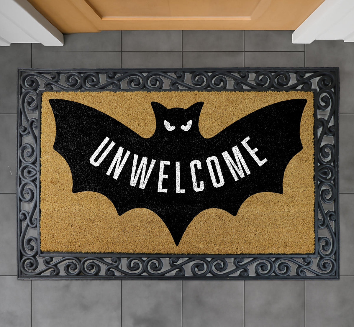 Halloween Unwelcome Mat, Funny Bat Doormat, Spooky Front Door Decor, Gothic Halloween Gift