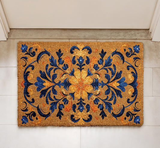 Vintage Carpet Style Flower Doormat, Boho Floral Entry Rug