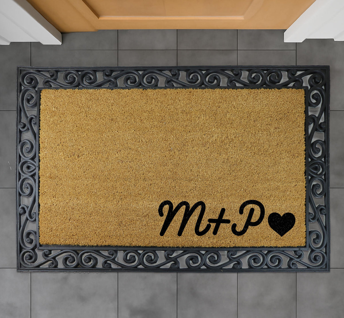 Personalized Doormat with Initials and Heart, Custom Welcome Door Mat, Coir Front Porch Rug