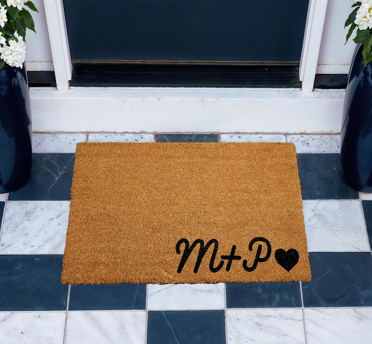 Personalized Doormat with Initials and Heart, Custom Welcome Door Mat, Coir Front Porch Rug