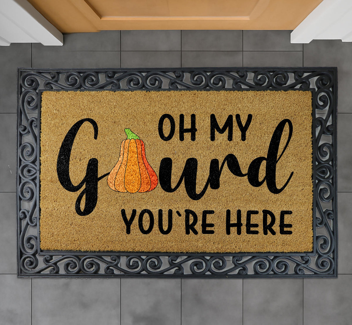 Oh My Gourd You're Here Doormat, Autumn Front Porch Decor, Funny Fall Welcome Mat