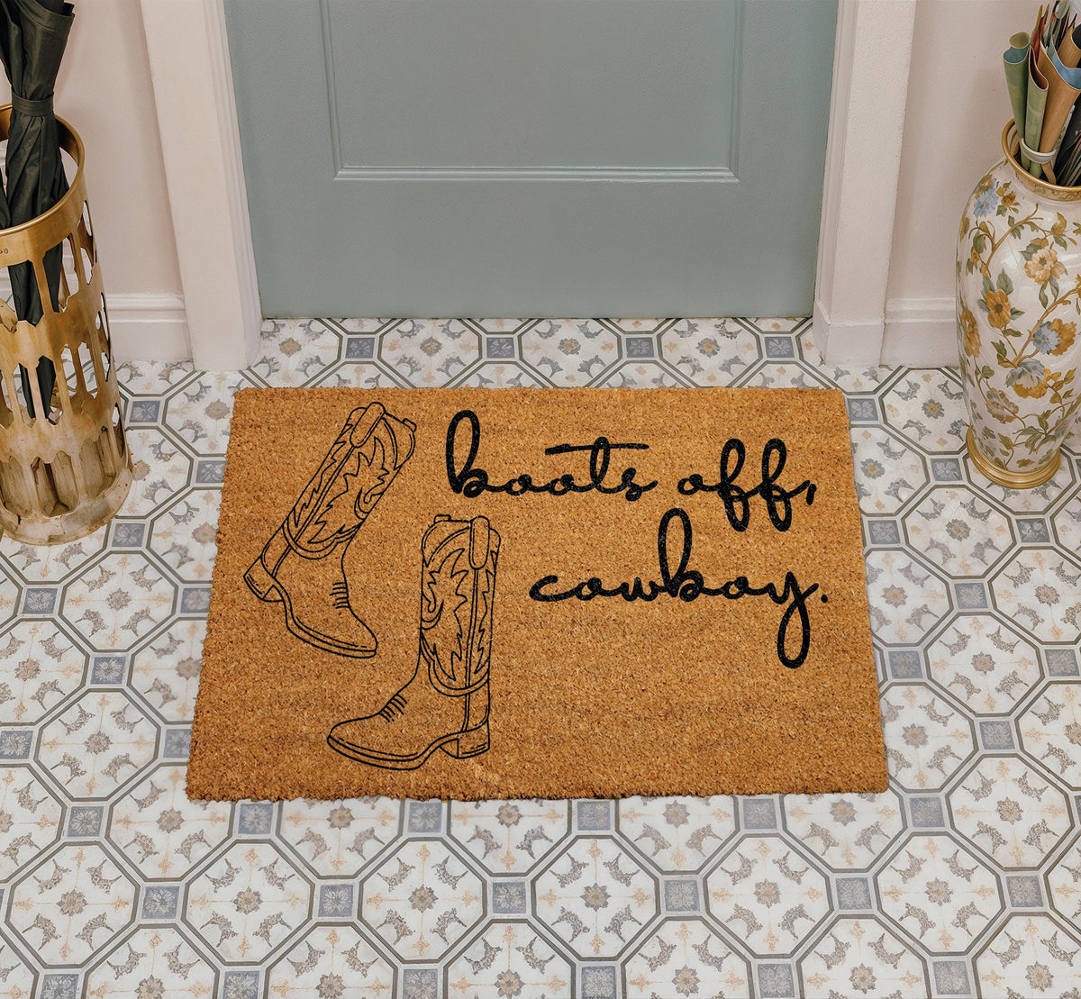 Boots Off Cowboy Doormat, Western Welcome Mat, Southern Home Decor, Ranch Outdoor Coir Mat