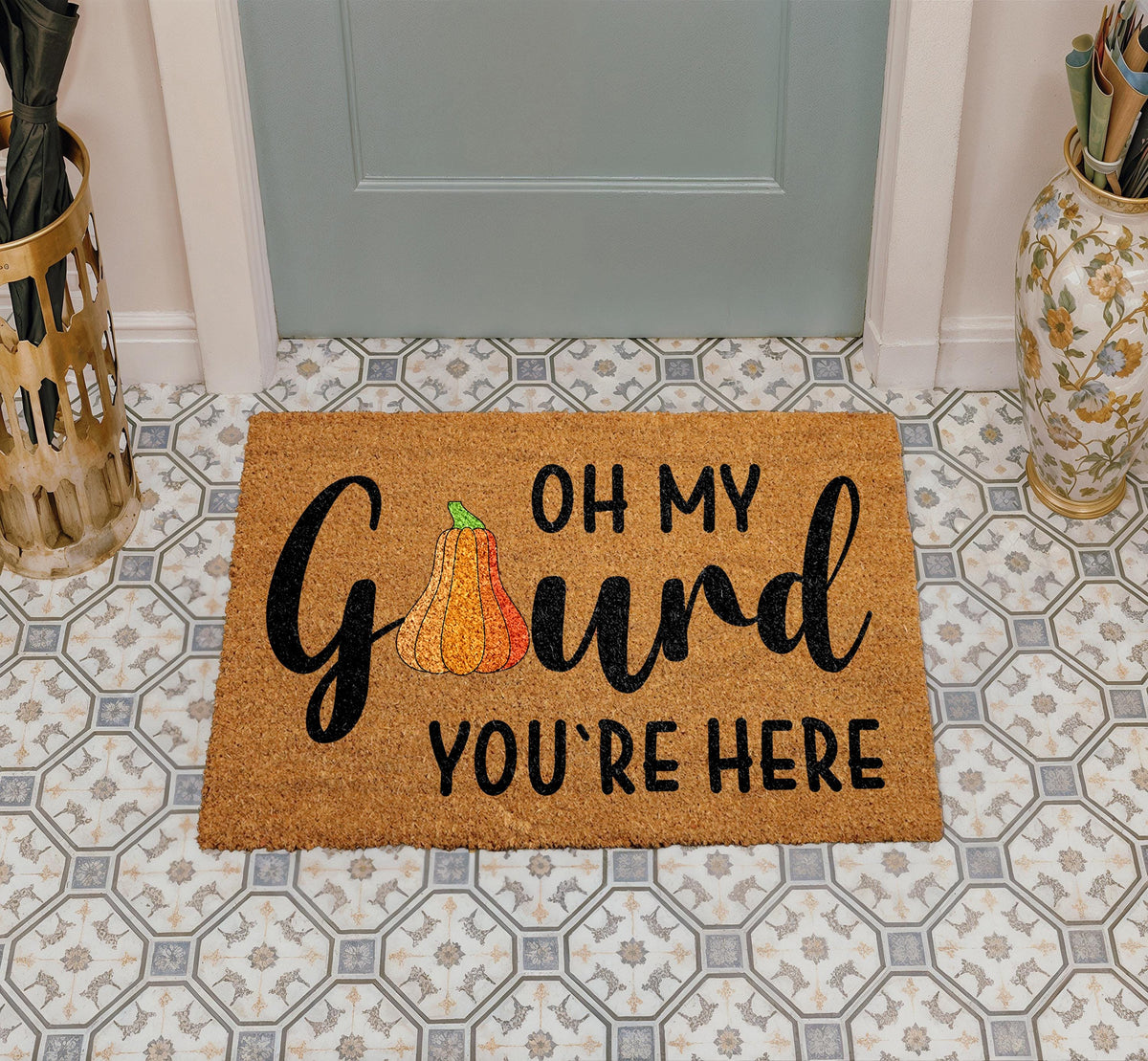 Oh My Gourd You're Here Doormat, Autumn Front Porch Decor, Funny Fall Welcome Mat