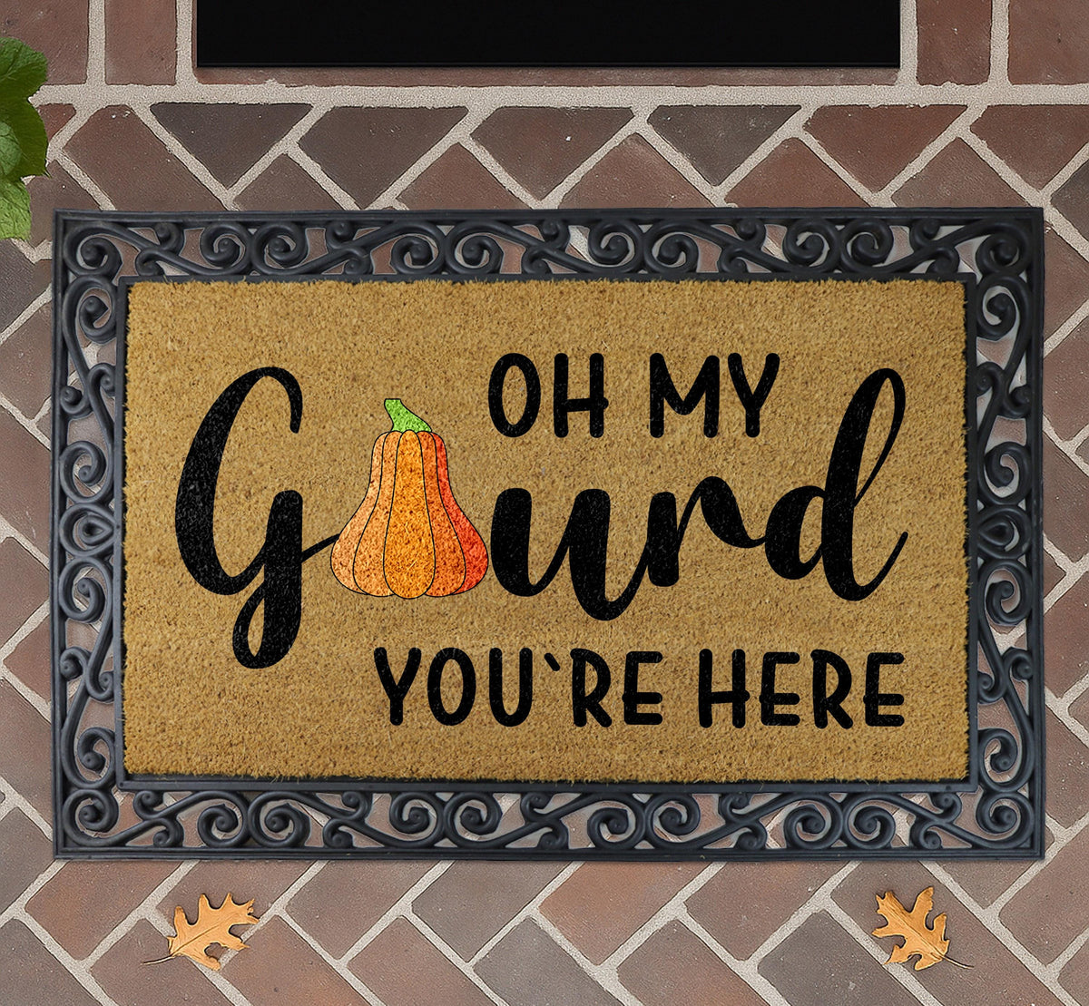 Oh My Gourd You're Here Doormat, Autumn Front Porch Decor, Funny Fall Welcome Mat