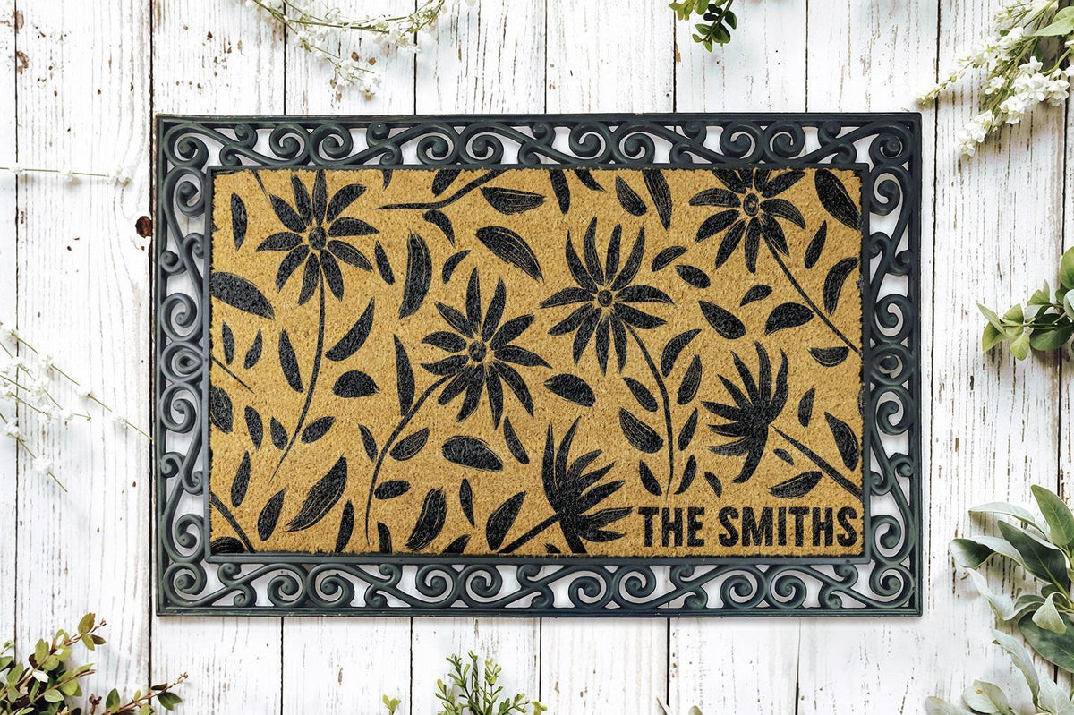 Custom Modern Floral Doormat, Minimalist Botanical Welcome Mat