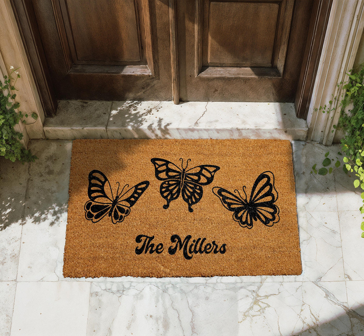 Personalized Butterfly Doormat, Custom Family Name Welcome Mat, Bohemian Spring Porch Decor