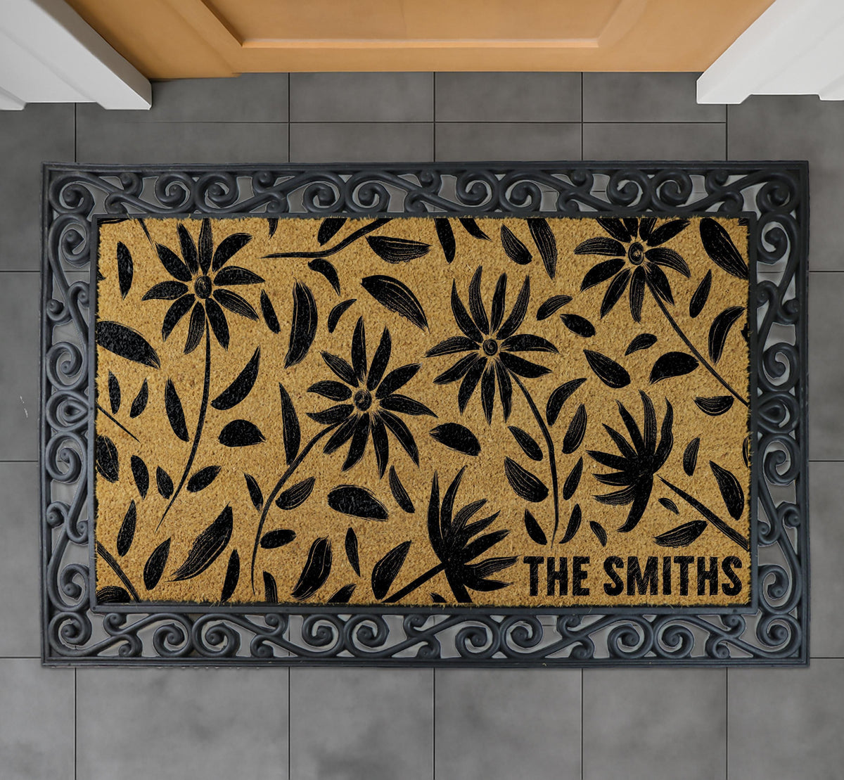 Custom Modern Floral Doormat, Minimalist Botanical Welcome Mat