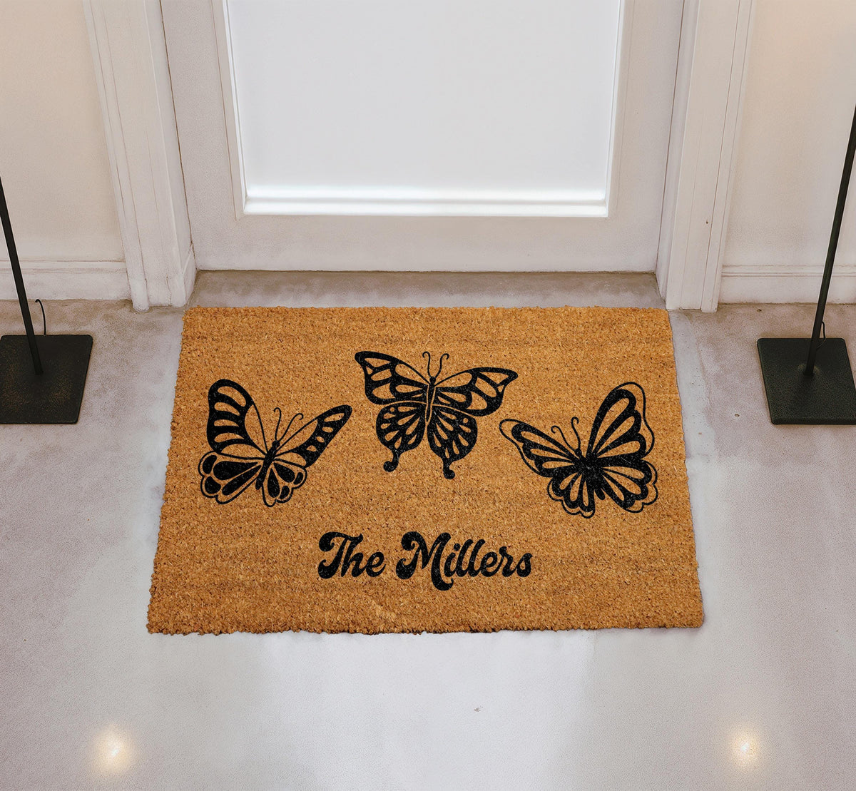 Personalized Butterfly Doormat, Custom Family Name Welcome Mat, Bohemian Spring Porch Decor