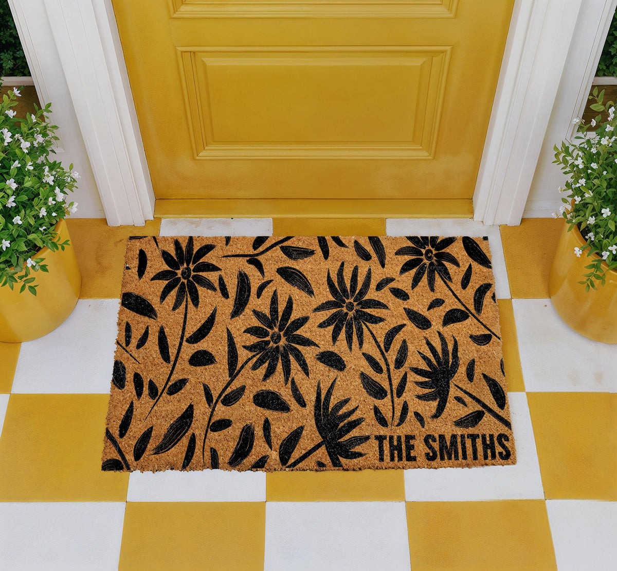 Custom Modern Floral Doormat, Minimalist Botanical Welcome Mat